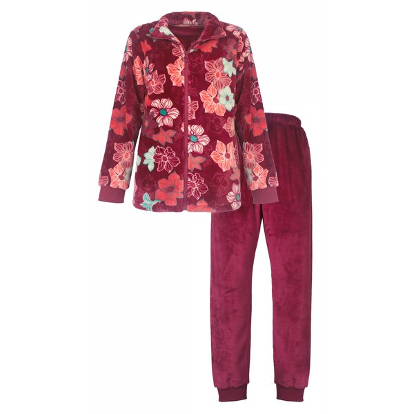 Tenderness Tenderness Dames Huispak - Fleece - Gebloemd - Rood