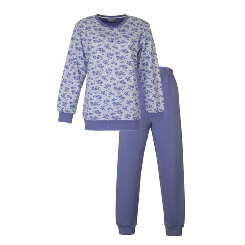 Tenderness Dames Pyjama - Zachte  Fleece - Bloemetjes - Blauw