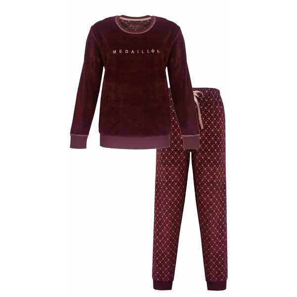 Medaillon Medaillon dames pyjama Zachte Velours Rood.