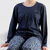 Medaillon Dames Pyjama Lange Mouw Donker Blauw.