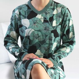 Medaillon Medaillon dames nachthemd Gebloemd Dessin Lange Mouw Groen.