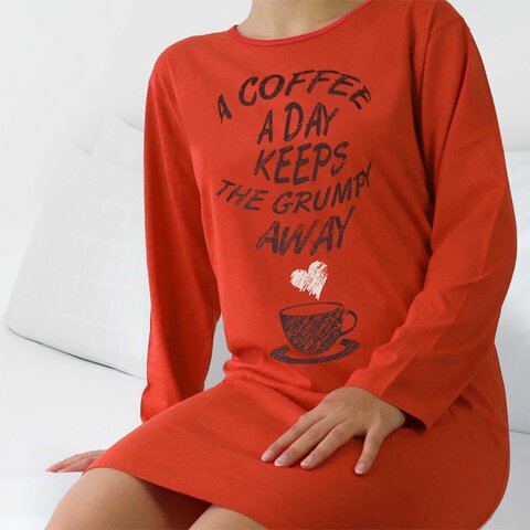 Temptation Dames Nachthemd - Bigshirt - Lange Mouw - Oranje.