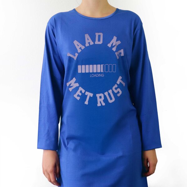 Temptation Temptation Dames Nachthemd - Bigshirt - Lange Mouw - Blauw.