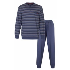 Paul Hopkins Paul Hopkins Heren Pyjama - Gestreept Dessin - Polo Sluiting - Blauw