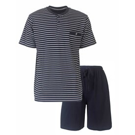 Paul Hopkins Paul Hopkins Heren Shortama - Pyjama Set - Gestreept - Polo Sluiting - Blauw