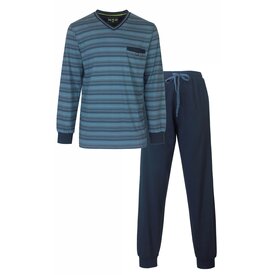MEQ MEQ Heren Pyjama - Pyjama Set - 100% Gekamde Katoen - Gestreept Blauw
