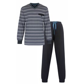 MEQ MEQ Heren Pyjama - Pyjama Set - 100% Gekamde Katoen - Gestreept Grijs.