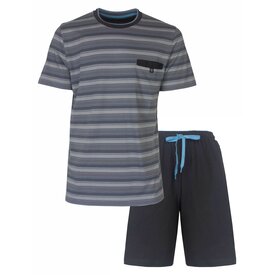 MEQ MEQ Heren Shortama - Shortama Set - 100% Gekamde Katoen - Gestreept Grijs