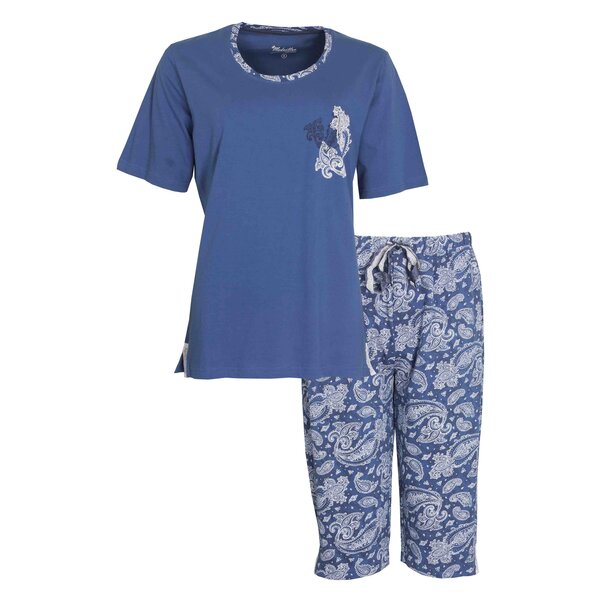 Medaillon Medaillon DMedaillon Dames Pyjama - Korte Mouwen - 100% Katoen - Blauwames Pyjama - Lange Mouwen - 100% Katoen - Blauw