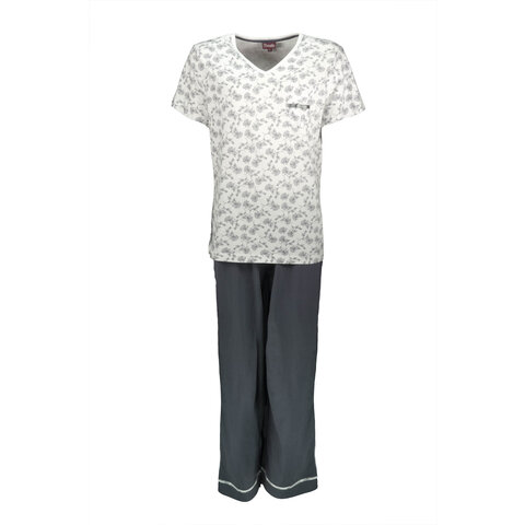 Medaillon Dames Pyjama - Katoen - V Hals - Grijs