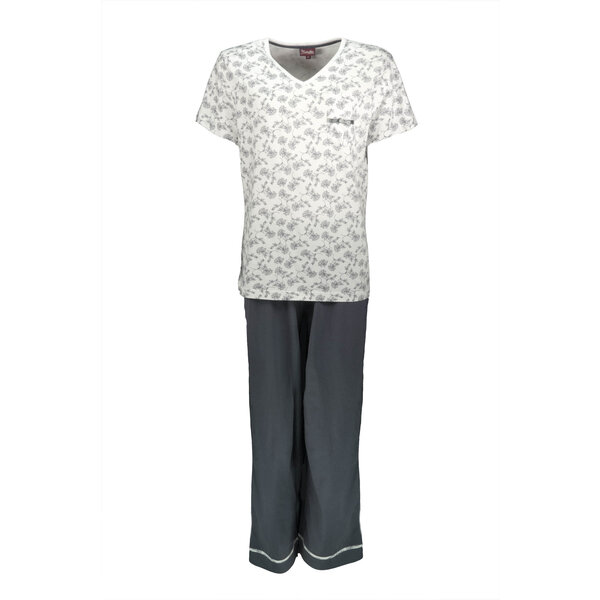 Medaillon Medaillon Dames Pyjama - Katoen - V Hals - Grijs