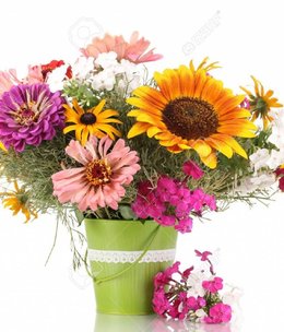 Garage Bouquet of bright flowers isolated on white