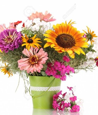 Garage Bouquet of bright flowers isolated on white