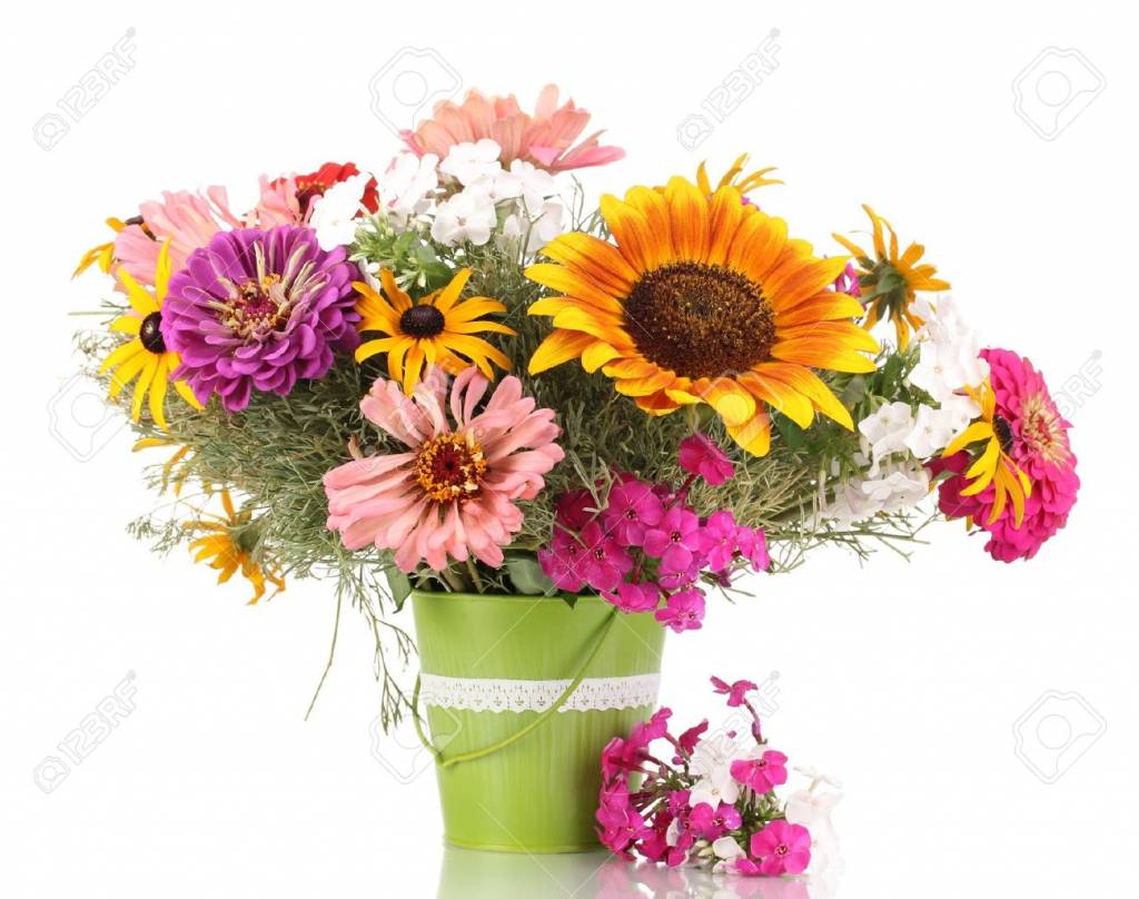 Garage Bouquet of bright flowers isolated on white