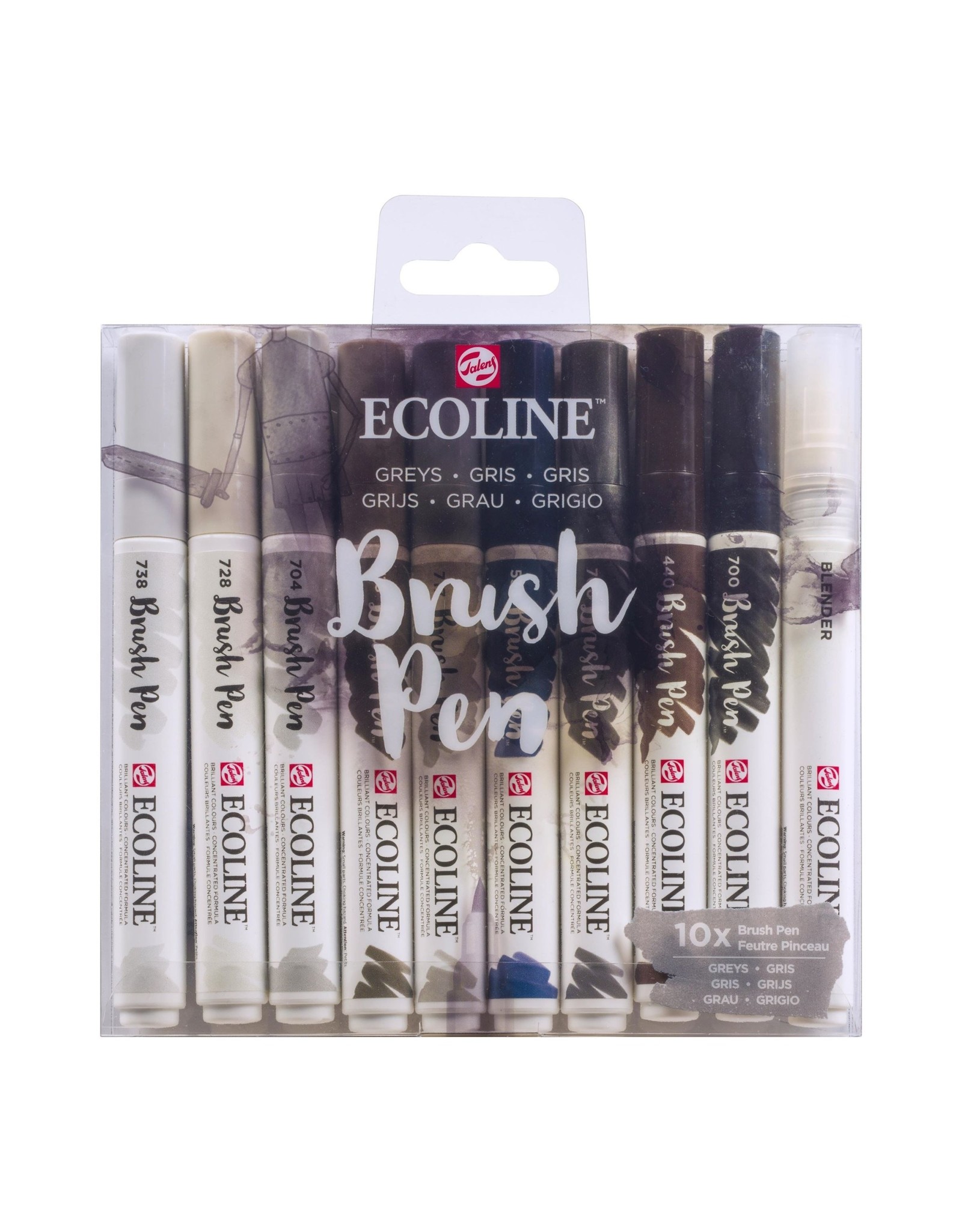 Talens Ecoline brushpen set 10 grijs