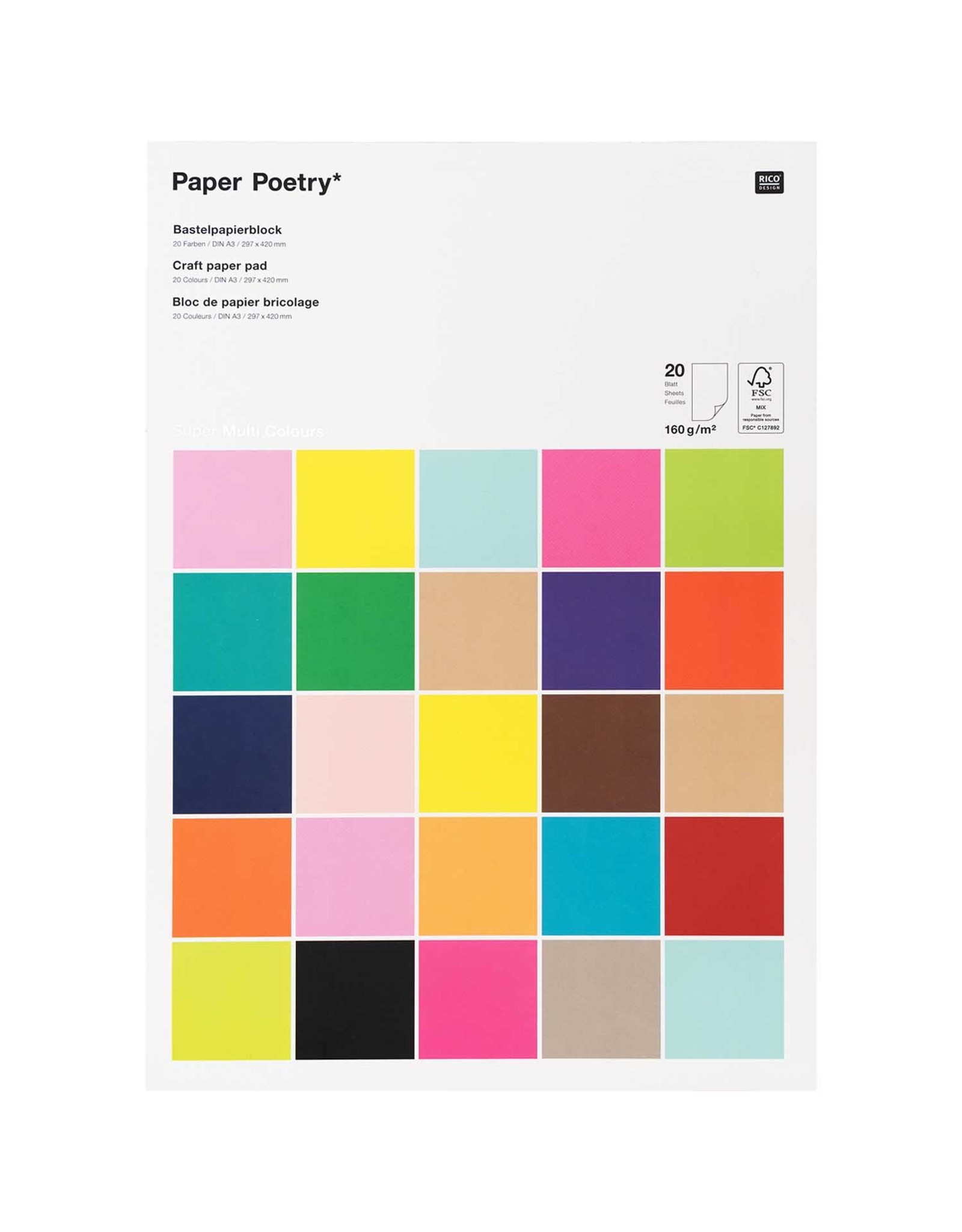 Rico Design Knutselpapier A3 -super multi colours 20blz
