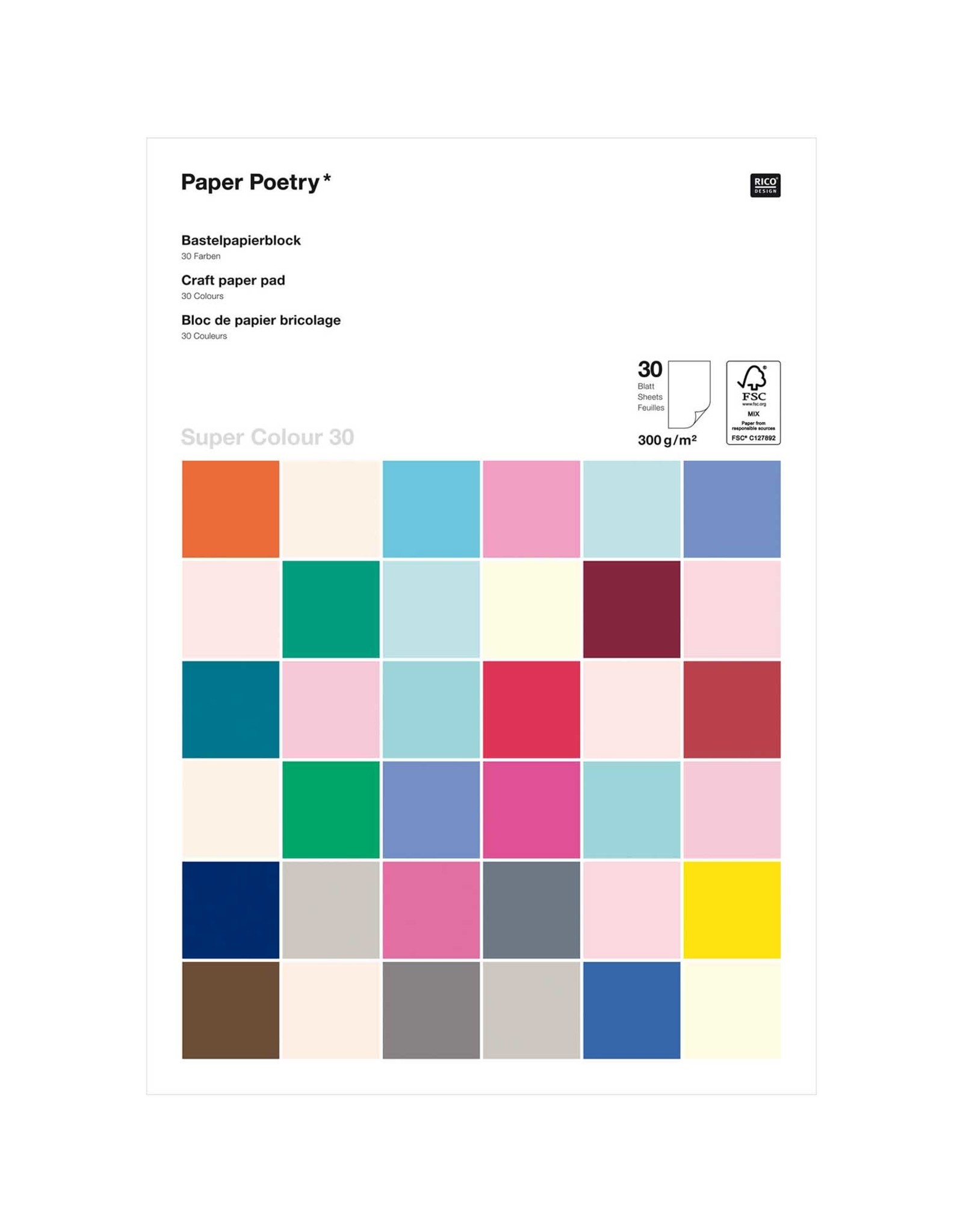 Rico Design Knutsel papier A4 300g multi color 30 vellen