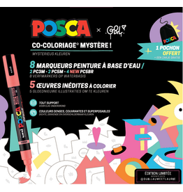 Posca Mystery co-colourings pakket 8 markers - 5 kleurplaten