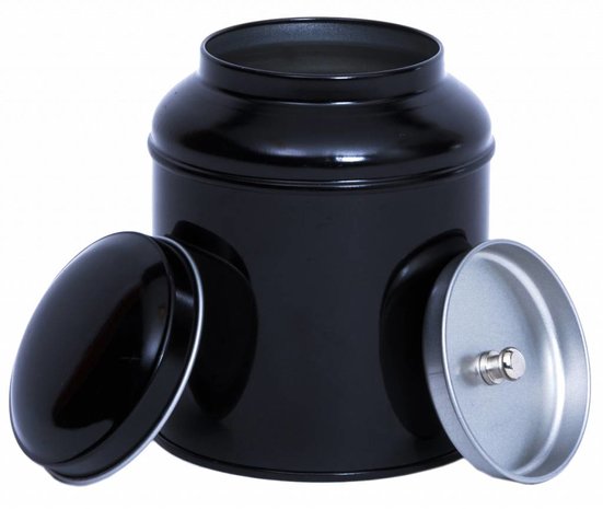 Zwart Theeblik met dubbel deksel 100g