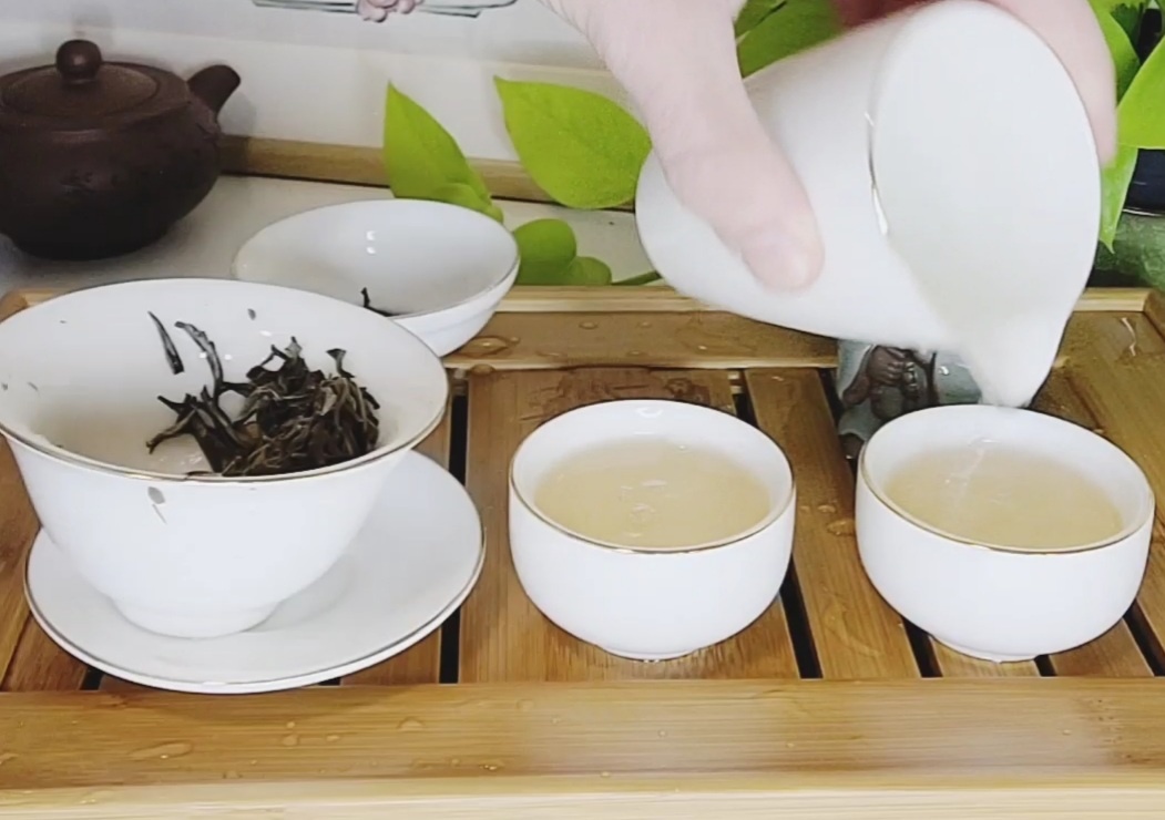 De Gaiwan methode om witte thee klaar te maken. De Gaiwan methode om witte thee klaar te maken.