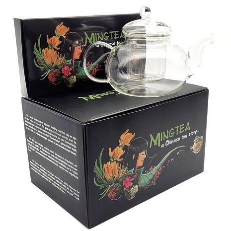 CADEAUBOX: 6 Theebloemen + JADE Theepot 600ml