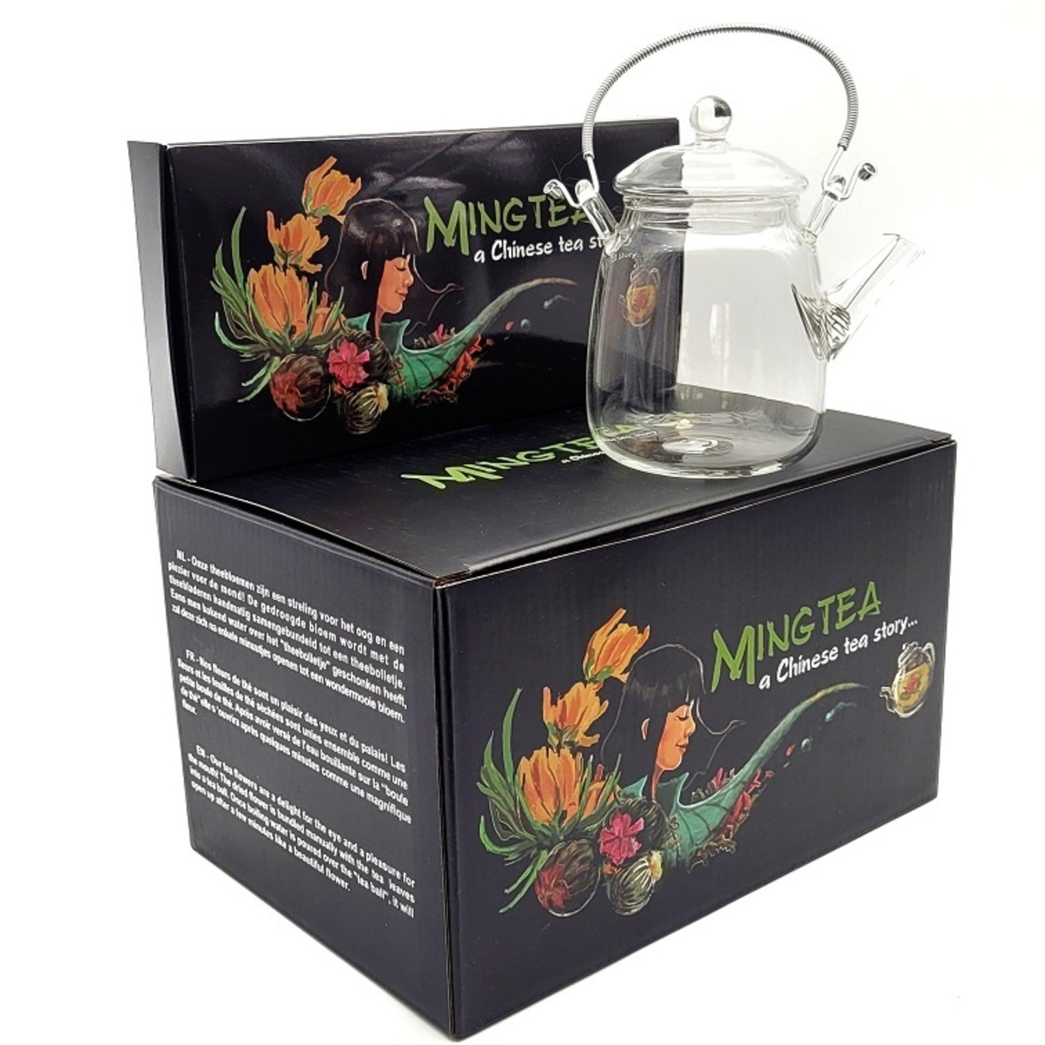 Coffret cadeau fleurs de thé, Avec théière et thé blanc