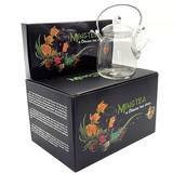 CADEAUBOX: 6 Theebloemen + Theepotje 350ml in Glas CADEAUBOX: 6 Theebloemen + Theepotje 350ml in Glas