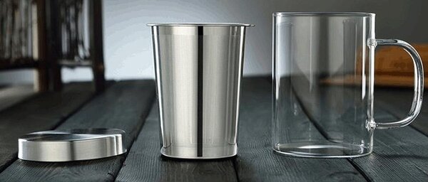 Theeglas met metalen filter 400ml Theeglas met metalen filter 400ml