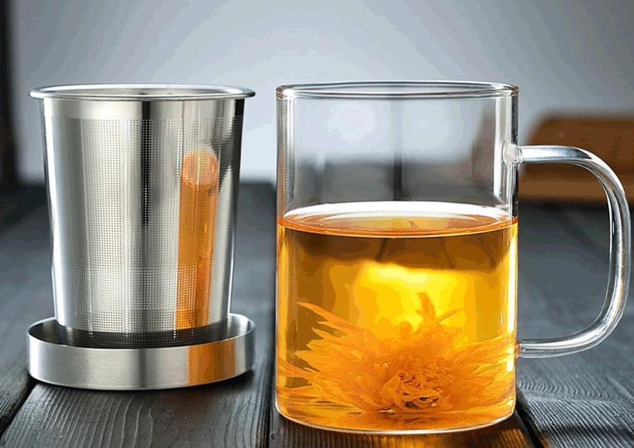Theeglas met metalen filter 400ml Theeglas met metalen filter 400ml