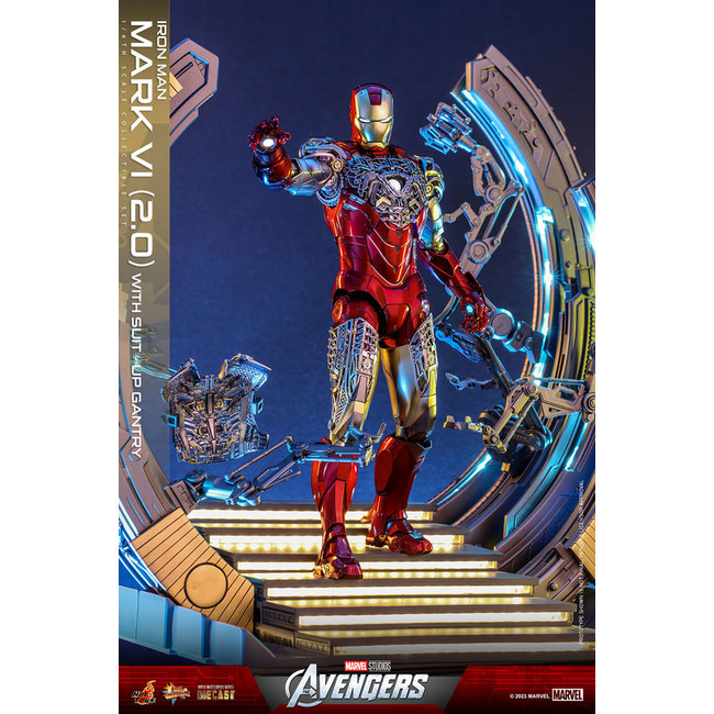 Marvel's The Avengers Movie Masterpiece Diecast Action Figure 1/6 Iron Man Mark VI (2.0) with Suit-Up Gantry 32 cm