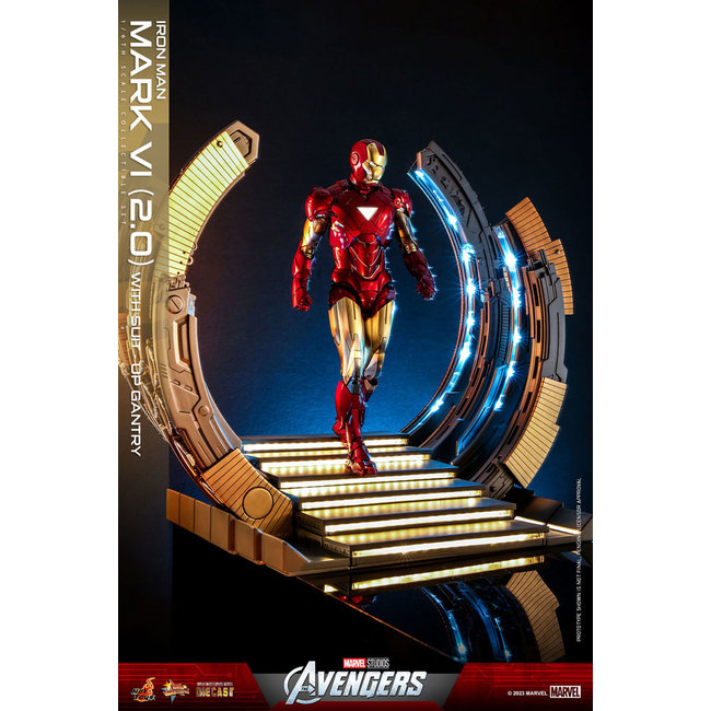 Marvel's The Avengers Movie Masterpiece Diecast Action Figure 1/6 Iron Man Mark VI (2.0) with Suit-Up Gantry 32 cm