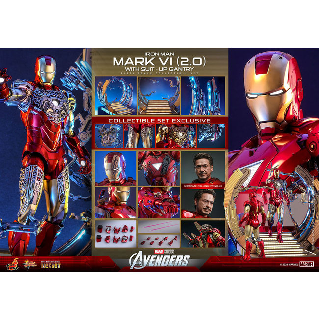 Marvel's The Avengers Movie Masterpiece Diecast Action Figure 1/6 Iron Man Mark VI (2.0) with Suit-Up Gantry 32 cm