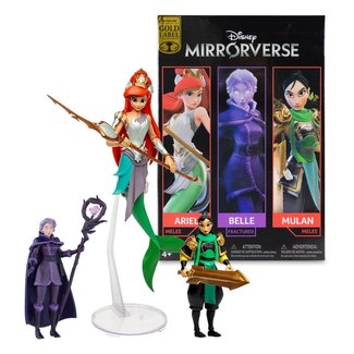 McFarlane Disney Mirrorverse Action Figures Princess Pack Mulan, Belle (Fractured) & Arielle (Gold Label) 13 - 18 cm