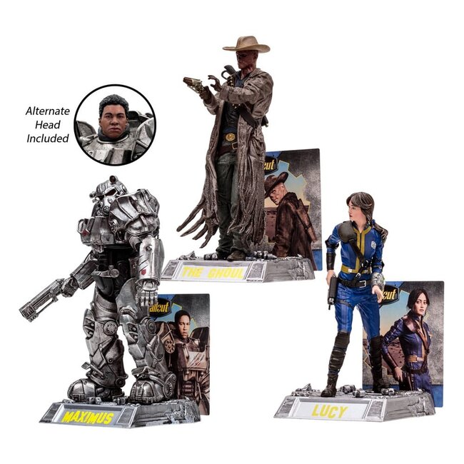 Fallout Movie Maniacs Actionfigur 3er-Pack Lucy & Maximus & The Ghoul (GITD) (Gold Label) 15 cm