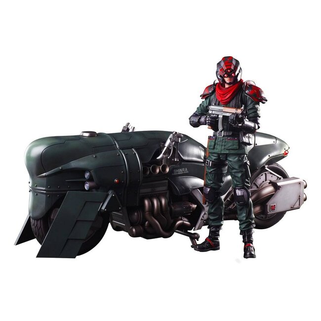 Final Fantasy VII Remake Play Arts Kai Action Figure & Vehicle Shinra Elite Security Officer & Bike