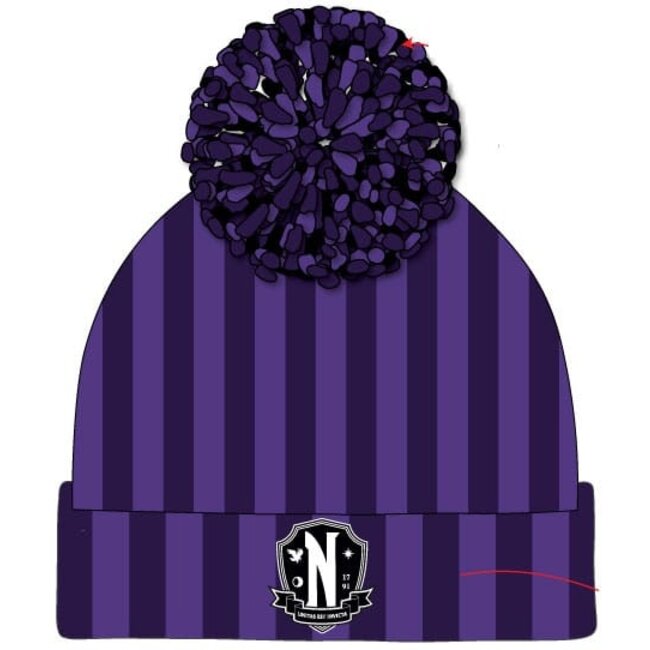 Heroes Inc Wednesday Pom-Pom Beanie Nevermore Logo