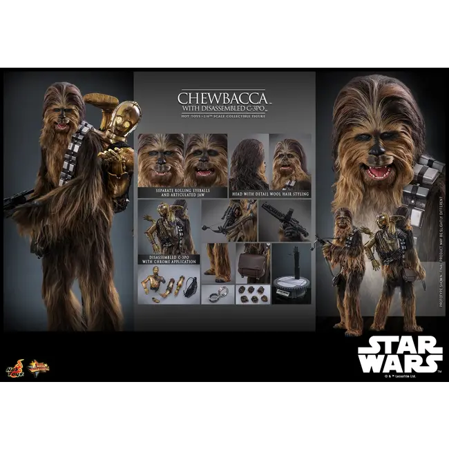 Star Wars Episode V Movie Masterpiece Action Figure 1/6 Chewbacca with Disassembled C-3PO 36 cm