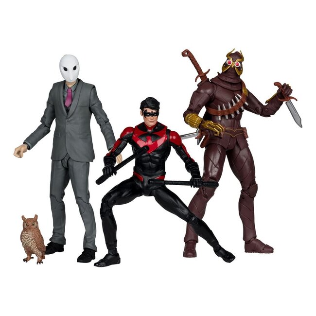 DC Multiverse Actionfigur 3er-Set Nightwing vs. Talon & Owl (Batman: The Court of Owls) (Gold Label) 18 cm