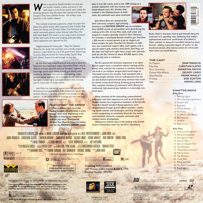 Broken Arrow (1996) CLV THX Laserdisc