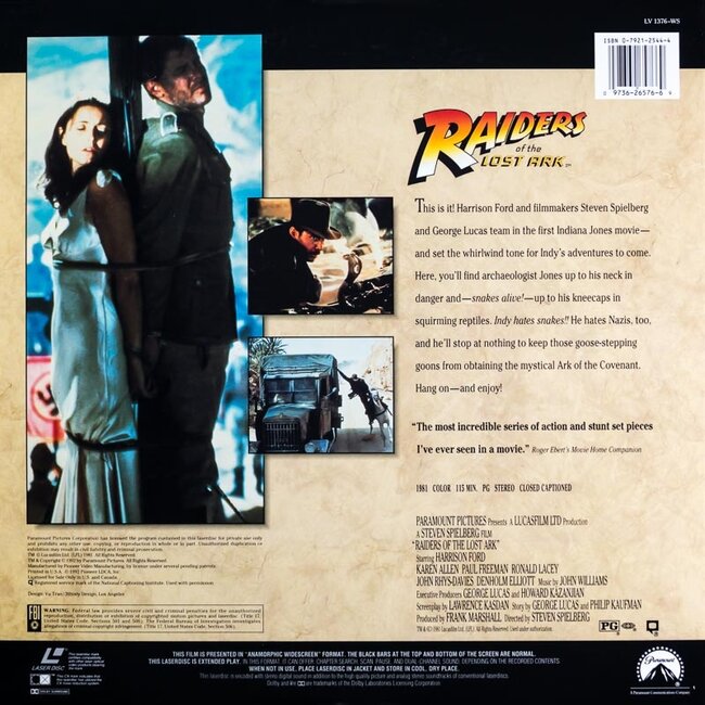 Indiana Jones: Raiders of the Lost Ark (1981) CLV Laserdisc