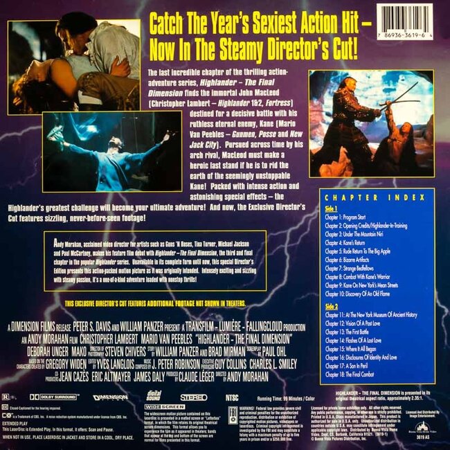 Highlander 3: The Final Dimension (1994) (Uncut) CLV Laserdisc