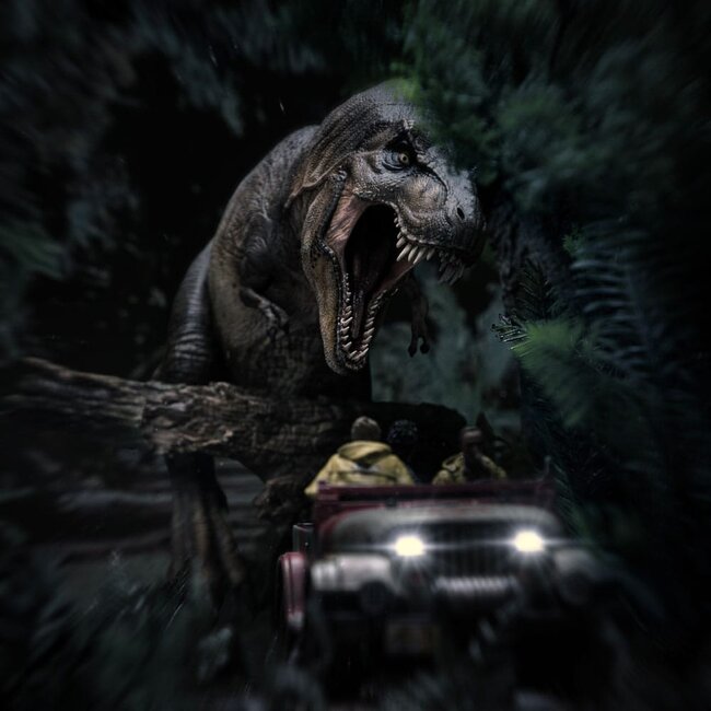 Jurassic Park Demi Art Scale Statue 1/20 T-Rex attacks Donald Gennaro 30 cm