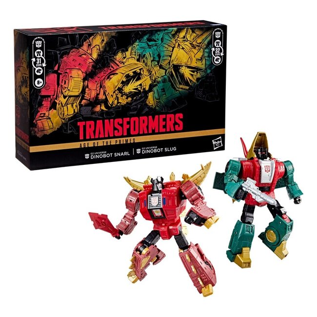 Transformers Age of the Primes Leader Class Actionfigur G2 Universe Dinobots Snarl & Slug 19 cm
