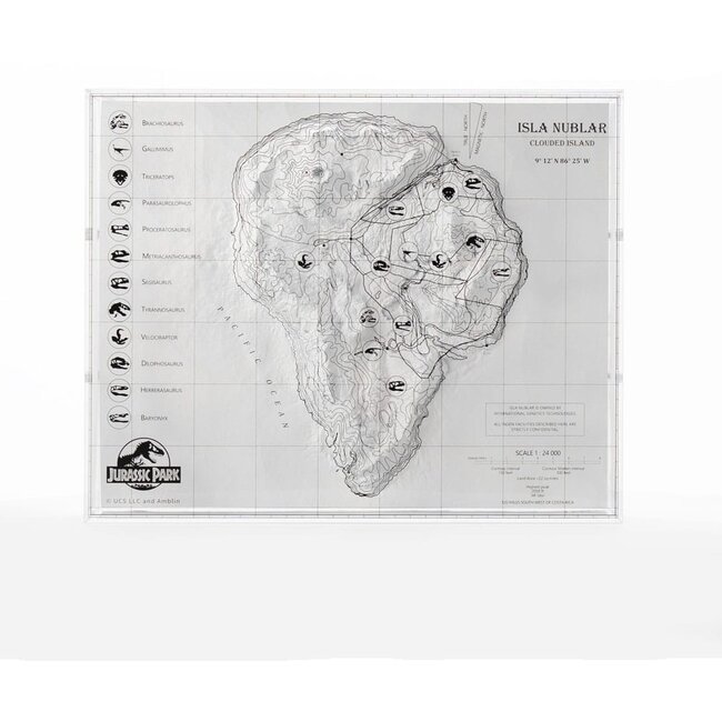 Elite Creature Collectibles Jurassic Park Topographic Map Isla Nublar