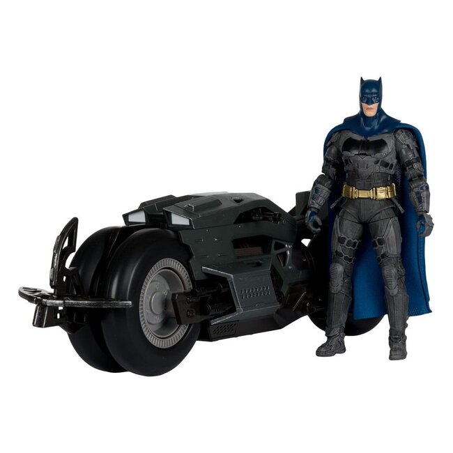 Das Flash DC Multiverse Fahrzeug Batcycle mit Batman
