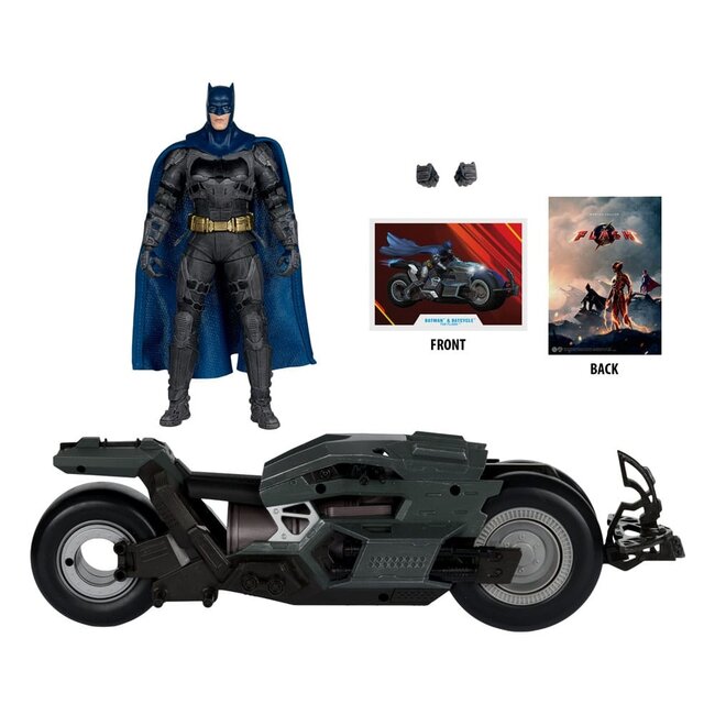 Das Flash DC Multiverse Fahrzeug Batcycle mit Batman