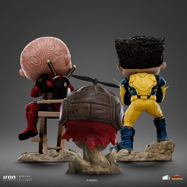 Deadpool & Wolverine Mini-Figuren aus PVC, Set mit Deadpool und Wolverine, unmaskiert, 14 cm