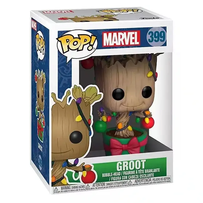 Marvel Comics POP! Marvel Weihnachts-Vinyl-Wackelkopffigur Groot (mit Lichtern und Ornamenten), 9 cm