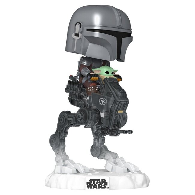 Funko Star Wars: The Mandalorian und Grogu POP! Rides Deluxe Vinyl-Wackelkopffigur Der Mandalorianer mit Grogu im Imperial Remnant AT-RT 9 cm