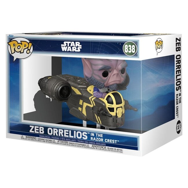 Star Wars: The Mandalorian und Grogu POP! Rides Deluxe Vinyl Wackelkopffigur Zeb Orrelios in der Razor Crest 9 cm